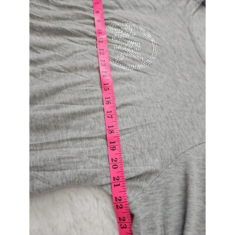 Michael Kors Gray Crystal MK Studded‎ Logo Long Sleeve Shirt 2X